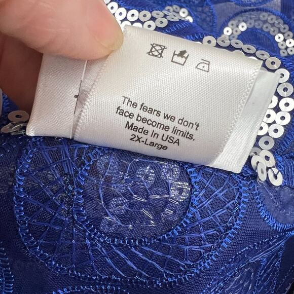 Henderson's Cowgirl Junk Blue Silver Sequin Circle Buckle Crop Show Vest Size 2X - Picture 5 of 6